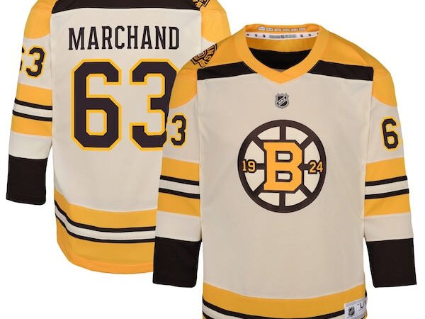 Brad Marchand Boston Bruins Youth 100th Anniversary Replica Player Jersey - Cream