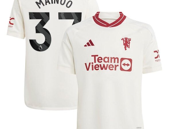 Kobbie Mainoo Manchester United adidas Youth 2023/24 Third Replica Player Jersey - White/Green