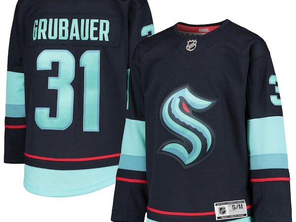 Philipp Grubauer Seattle Kraken Youth Home Premier Player Jersey - Deep Sea Blue