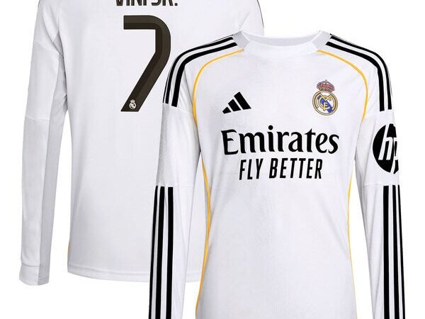 Vini Jr. Los Merengues adidas Youth 2025/26 Home Replica Long Sleeve Jersey - White