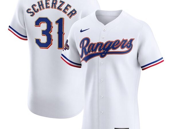 Max Scherzer Texas Rangers Nike 2024 Gold Collection Elite Player Jersey – White