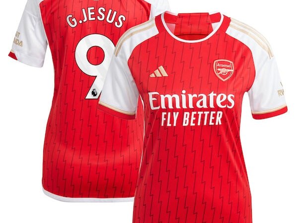 Gabriel Jesus Arsenal adidas Women's 2023/24 Home Replica Player Jersey - Red/Green/Yellow