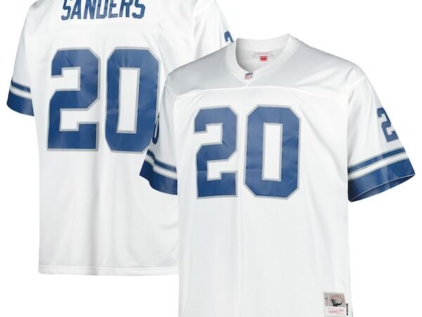Barry Sanders Detroit Lions Big & Tall 1996 Retired Player Replica Jersey - White/Blue