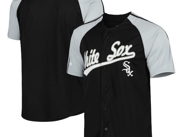 Chicago White Sox Stitches Button-Down Raglan Fashion Jersey - Black