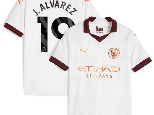 Julián Álvarez Manchester City Puma Youth 2023/24 Away Replica Player Jersey - White