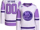 New York Islanders adidas Hockey Fights Cancer Primegreen Authentic Custom Jersey - White/Purple
