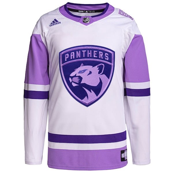 Florida Panthers adidas Hockey Fights Cancer Primegreen Authentic Custom Jersey - White/Purple