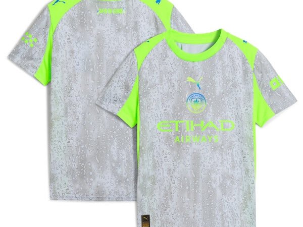 Manchester City Puma Youth 2025/26 Third Replica Jersey - Green/Neon Green/Light Blue/Black