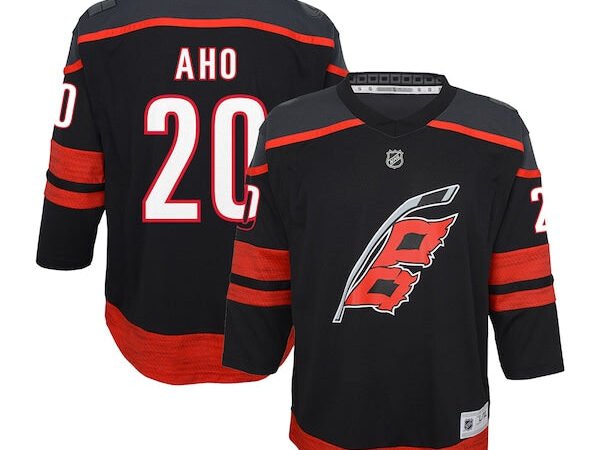 Sebastian Aho Carolina Hurricanes Youth Home Replica Player Jersey - Black/White