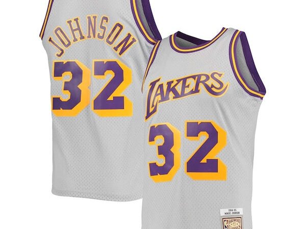Magic Johnson Los Angeles Lakers 1984-85 Hardwood Classics Reload 2.0 Throwback Swingman Jersey - Gray
