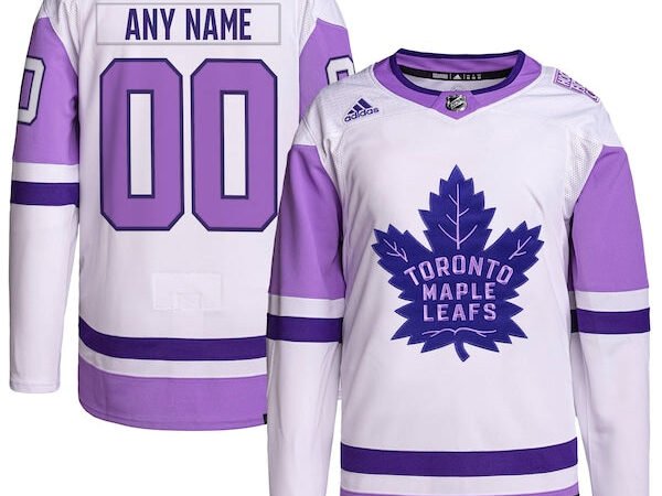 Toronto Maple Leafs adidas Hockey Fights Cancer Primegreen Authentic Custom Jersey - White/Purple