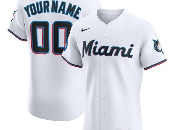 Miami Marlins Nike Home Elite Sponsor Patch Custom Jersey - White
