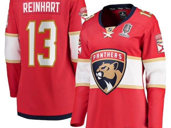Sam Reinhart Florida Panthers  Women's Home 2024 Stanley Cup Champions Breakaway Player Jersey – Red