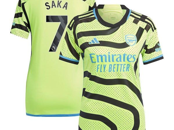 Bukayo Saka Arsenal adidas Women's 2023/24 Away Replica Player Jersey - Yellow/Green/Red