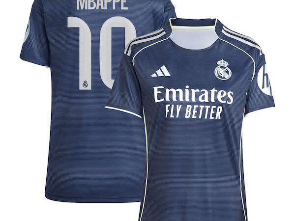 Kylian Mbappé Los Merengues adidas Women's 2025/26 Away Replica Player Jersey - Blue/White