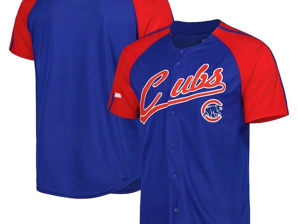Chicago Cubs Stitches Button-Down Raglan Fashion Jersey - Royal