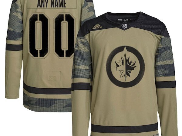 Winnipeg Jets adidas Logo Military Appreciation Team Authentic Custom Practice Jersey - Camo