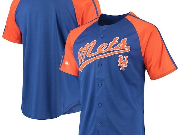 New York Mets Stitches Button-Down Raglan Replica Jersey - Royal