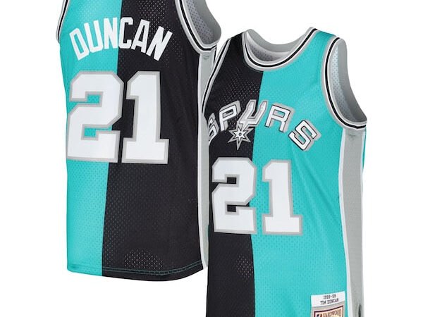Tim Duncan San Antonio Spurs Hardwood Classics 1998/99 Split Swingman Jersey - Black/Teal