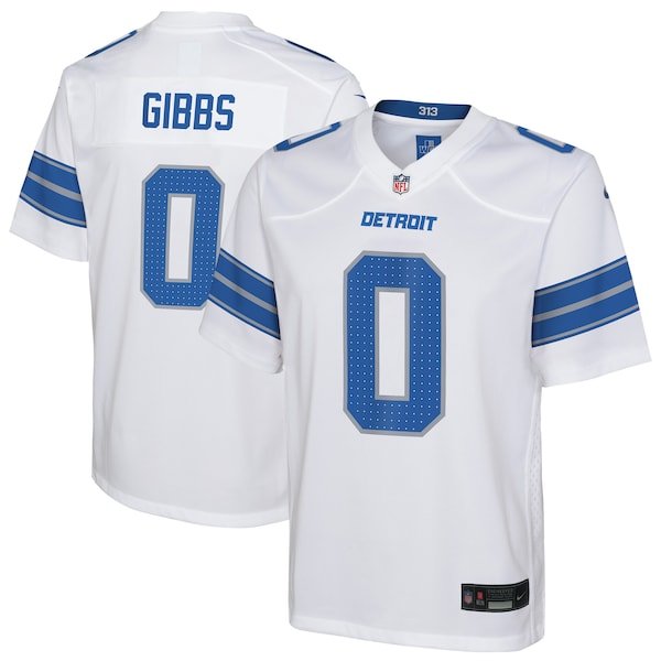 Jahmyr Gibbs Detroit Lions Nike Youth Game Jersey - White/Black/Blue