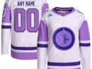 Winnipeg Jets adidas Hockey Fights Cancer Primegreen Authentic Custom Jersey - White/Purple