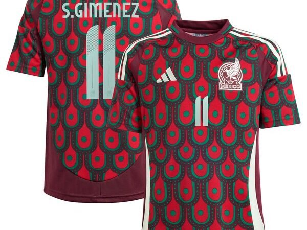 Santiago Giménez Mexico National Team adidas Youth 2024 Home Replica Player Jersey - Burgundy