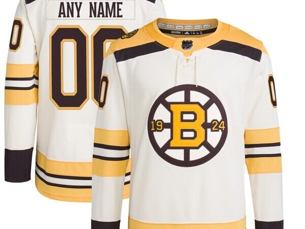 Boston Bruins adidas   100th Anniversary Primegreen Authentic Custom Jersey - Cream