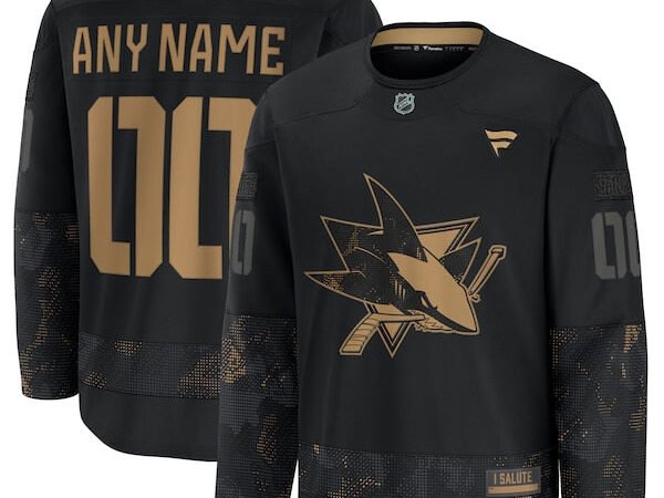San Jose Sharks 2024 Military Appreciation Personalized Long Sleeve Practice Jersey - Black