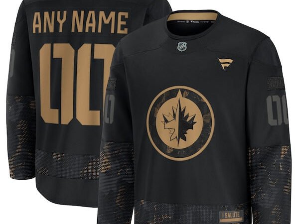 Winnipeg Jets 2024 Military Appreciation Personalized Long Sleeve Practice Jersey - Black