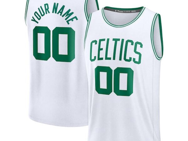 Boston Celtics  Youth Custom Fast Break Jersey - White - Association Edition/Black/Kelly Green