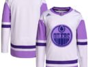 Edmonton Oilers adidas Hockey Fights Cancer Primegreen Authentic Blank Practice Jersey - White/Purple