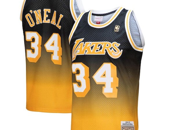Shaquille O'Neal Los Angeles Lakers 1996/97 Hardwood Classics Fadeaway Swingman Player Jersey - Gold/Black