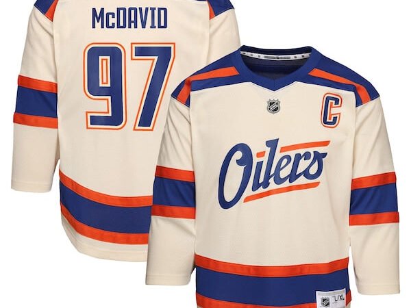 Connor McDavid Edmonton Oilers Youth Alternate Replica Player Jersey - Light Beige/Royal