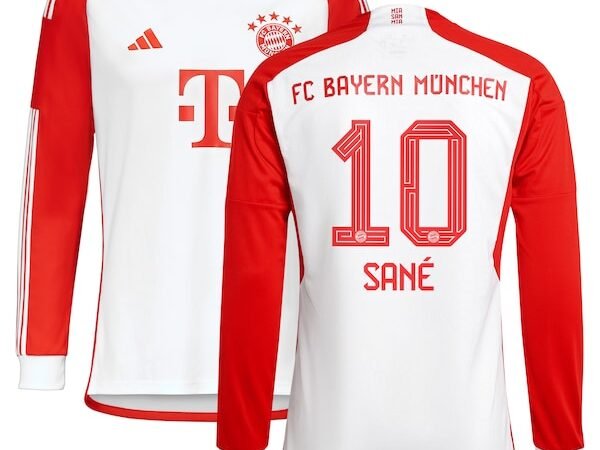 Leroy Sané Bayern Munich adidas 2023/24 Home Replica Long Sleeve Jersey - White