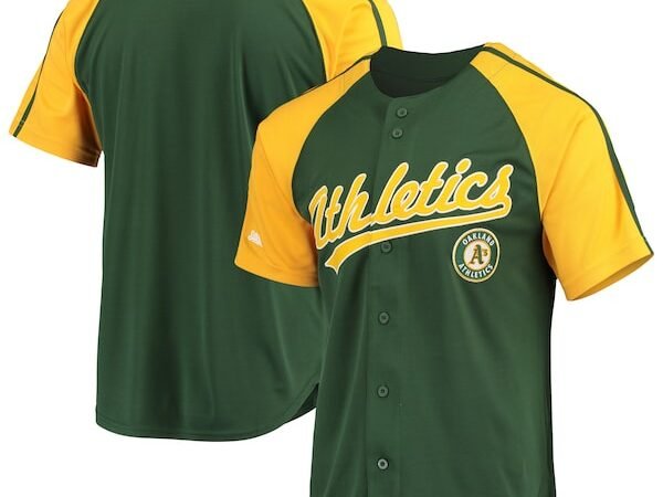 Oakland Athletics Stitches Button-Down Raglan Replica Jersey - Green